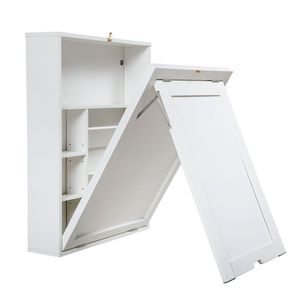 Gabinete plegable de escritorio convertible de pared de madera blanca compacta moderna con almacenamiento para el hogar o la oficina - Product Image 2