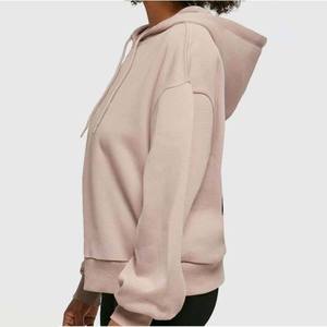 Sweat-shirt à capuche oversize pour femme, couleur unie, 100% coton, tricoté, manches longues, coupe classique, vêtements décontractés, style automne - Product Image 2