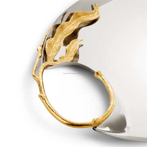 ต้องการสูงในถาดเสิร์ฟเงินที่ทันสมัยหรูหรา24K เคลือบทองมือแกะสลักใบสแตนเลสตกแต่งที่สง่างาม - Product Image 3