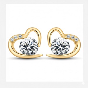 Boucles d'oreilles en or pur 18 carats et argent sterling 925 avec diamant de laboratoire en forme de cœur, cadeau romantique pour petite amie, cadeau de la Saint-Valentin - Product Image 3