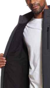 Chaqueta de Forro Polar Negra para Hombre, Cuello Alto, Cierre de Cremallera, Resistente al Viento, Corte Regular Informal, Color Sólido, Prenda Exterior de Poliéster para Otoño - Product Image 3