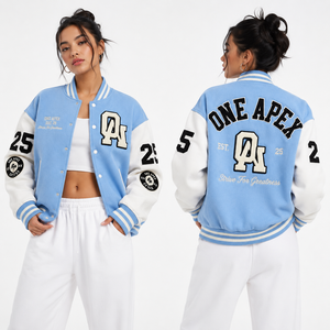 Custom Sky Blue <b>Varsity</b> <b>Jacket</b> <b>Men</b> Wool Blend Letterman <b>Jacket</b> Chenille Patch College <b>Bomber</b> <b>Jacket</b> OEM Streetwear - Product Image 1