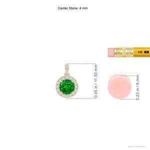 14K <b>Solid</b> <b>Gold</b> Natural Emerald Round Dangle <b>Pendant</b> With Diamond Halo Classic Fine Jewellery Anniversary Gift For Her 2026 - Product Image 3