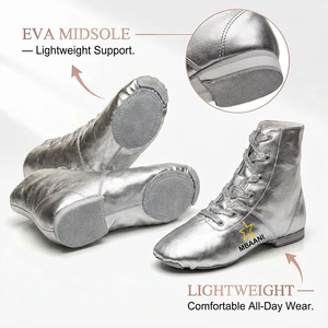MBAANI Chaussures de danse jazz montantes en PU argenté pour femme, à lacets, semelle plate et souple, pour la pratique - Product Image 3