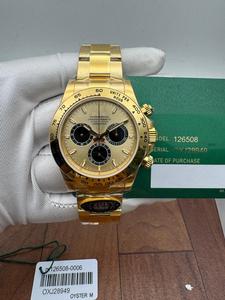 Montre automatique chronographe dorée de haute qualité, cadran champagne, sous-cadrans noirs, bracelet en céramique, mouvement ETA, unisexe - Product Image 2