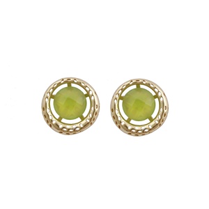 Pendientes de Botón de Latón Chapado en Oro con Diseño Floral, con Calcedonia Verde Engastada en Bisel, Modernos, Elegantes y a la Moda para Mujer - Product Image 2
