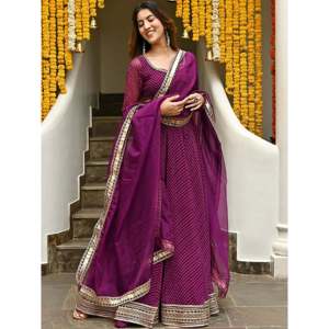 Sweet Purple Leheriya Printed Georgette <b>Wedding</b> Lehenga Choli - Product Image 5
