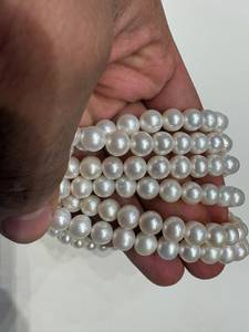Collier de perles d'eau douce naturelles blanches rondes de 8 mm, en stock, bon lustre - Product Image 3