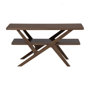 Mesa de Centro Rectangular Decorativa de Estilo Moderno de Mediados de Siglo con Chapa de Nogal Natural y Estante Inferior para Exhibición, para Uso en el Hogar y la Oficina - Product Image 2