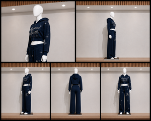Ensemble 2 pièces de haute qualité pour femme : sweat à capuche court et pantalon large à paillettes et strass, tenue décontractée longueur pleine - Product Image 6