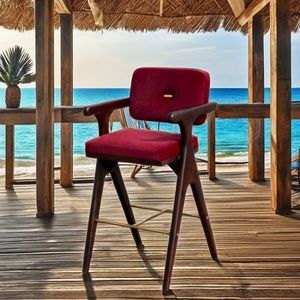 Adjustable Teak Acacia Wood Eucalyptus & Cedar <b>Outdoor</b> <b>Bar</b> <b>Stool</b> with Metal Frame-Home <b>Bar</b> & Commercial Use - Product Image 2