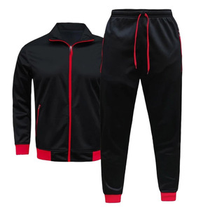 Men's Black Red Tracksuit Full Zip <b>Jacket</b> Matching Pants Sporty Casual Wear Autumn Season Polyester Material Side Pockets - Product Image 1