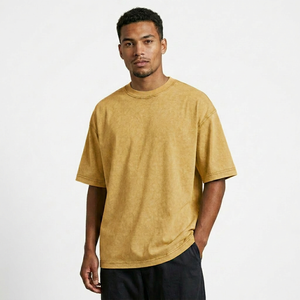 Camiseta de Hombre con Lavado Ácido, Algodón Premium, Corte Holgado, Cuello Redondo, Manga Corta, Estilo Urbano Moderno - Product Image 1
