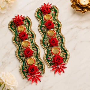 Green Red Floral Diya Latkan Pair Handcrafted Wall Hanging Decorative Festival Decoration for Indoor <b>Wedding</b> Party - Product Image 3