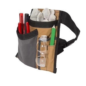 Pochette multi-outils avec sangle réglable, couleur beige et noire, pour le rangement des outils d'électricien, avec porte-stylo, porte-crayon et porte-lunettes - Product Image 6