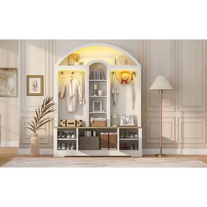 Armadio Multifunzionale per Ingresso con Portascarpe, Appendiabiti e Ganci a Muro in Materiale Resistente - Product Image 3