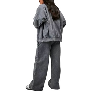 Custom Women's 100% <b>French</b> Terry Straight Leg Tracksuit Washed Zip Casual Sport <b>Outfits</b> Sweatsuits for Winter 2025 Embroidered - Product Image 5