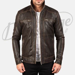 Chaqueta de Cuero Verde Esmeralda para Hombre, Corte Ajustado, Piel de Oveja Auténtica, Estilo Motero, Cuello Mao, para Otoño e Invierno - Product Image 6