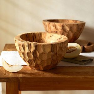 Round handcrafted wooden serving bowl for kitchen use natural wood durable finish ideal for fruits salads <b>snacks</b> serving - Product Image 2