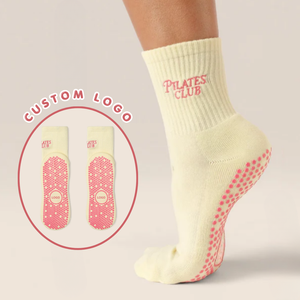 Anti <b>Slip</b> Grip Crew Socks Customizable Embroidered Logo Pastel color VN Pilates Yoga Indoor Exercise Socks Manufacturer - Product Image 1