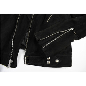 Women’s Genuine <b>Suede</b> Leather Biker <b>Jacket</b> Black Motorcycle <b>Jacket</b> with Belted Waist and Silver Hardware Slim Fit - Product Image 4