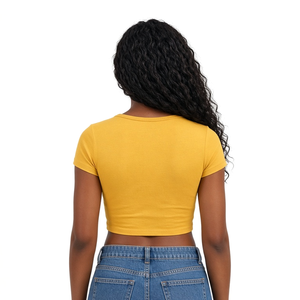 Camiseta Corta Amarilla PDK para Mujer, con Letras Bordadas en Rojo, Diseño 1923, Cuello Redondo, Manga Corta, Informal, Verano, Moda - Product Image 6