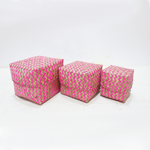 Top Rated Durable Square Woven Palm Leaf Box Lightweight <b>Small</b> Sundries Organizer Decorative Jewelry Case - Product Image 1