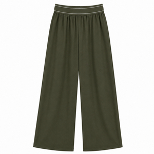 Custom Logo Women New Relaxed High <b>Waist</b> <b>Elastic</b> Ribbon Casual Loose Wide Leg Breathable Eco-Friendly Spandex/Polyester - Product Image 3