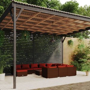 Conjunto de salón para jardín color marrón con cojines rojo canela, material de ratán sintético - Product Image 1
