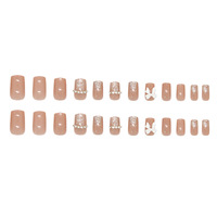 24 faux ongles en acrylique à presser avec motifs dégradés scintillants, chaînes brillantes, diamants et nœuds papillon, style INS, avec colle