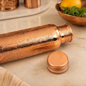 Pure <b>Copper</b> Engraved Water <b>Bottle</b> Handmade Floral Etched <b>Copper</b> <b>Drinking</b> <b>Bottle</b> Leakproof Ayurvedic Health <b>Bottle</b> Reusable - Product Image 5
