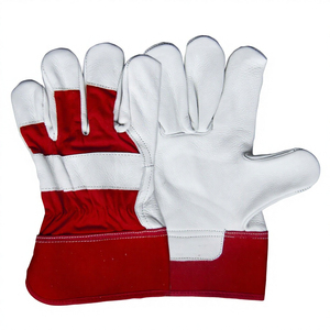 Gants de travail en cuir blancs et rouges, longueur poignet, élastiques, pour sports de plein air, hiver, style uni - Product Image 1