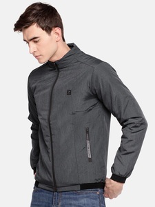Men's Gray Bomber <b>Jacket</b> Slim Fit Turn-down Collar Zipper Closure Windproof Casual Autumn Wear Solid Color Polyester Material - Product Image 2