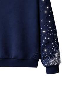 Sudadera con Capucha Azul Marino con Estrella de Diamantes de Imitación, Oversize, de Forro Polar Grueso, con Bolsillo Canguro, Fabricante de Ropa Urbana Personalizada, Sudadera para Hombre - Product Image 6