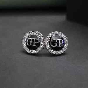 Customized Letter Moissanite Diamond Studs <b>Cufflinks</b> DOPE JEWELLS in 925 Sterling Silver For Men - Product Image 1