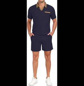 Conjunto Deportivo de Verano para Hombre PrinStory, Camiseta Polo de Punto Waffle y Pantalones Cortos, Conjunto Casual de 2 Piezas con Bolsillos - Product Image 1