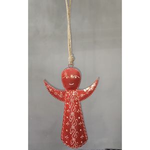 Adorno Colgante de Ángel de Metal Rojo Pintado a Mano, Decoración Navideña Estilo Festivo para Árbol de Navidad - Product Image 1