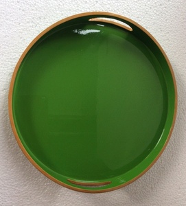 White Lacquer Round Tray with Brown Rim Modern Design Durable Serving Tray for Home Decoration - Product Image 5