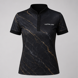 Polo Personalizado para Mujer con Estampado de Vetas de Mármol Negro Carbón y Dorado, de Secado Rápido, Transpirable, Manga Corta, Uniforme para Equipo de Golf WPS-0830 - Product Image 3
