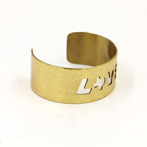 Handmade Texas Love Brass Cuff <b>Bracelet</b> - Hammered Gold Metal Statement Jewelry - Lone Star State Gift for Her - <b>Adjustable</b> - Product Image 5
