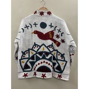 Hand Embroidered Cotton SUZANI TNT <b>Jacket</b> Women <b>Mandarin</b> <b>Collar</b> Full Sleeve Geometric Bird Pattern Eco-Friendly Prairie Chic - Product Image 2