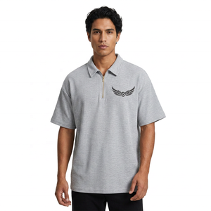 Chemise en tricot à manches courtes surdimensionnée pour homme, gris uni, coupe décontractée, teinture unie, 100% coton - Product Image 2