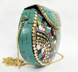 Pochette mosaïque en métal Sac de soirée pour femme Design et décoration de fleurs en métal faits à la main pour la fête - Product Image 6