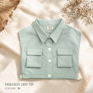 BOHOPANNA Parachute Crop Top Seafoam เสื้อเชิ้ตแขนกุดมีกระเป๋าสำหรับผู้หญิงฤดูใบไม้ผลิฤดูร้อนชุดลำลอง - Product Image 4