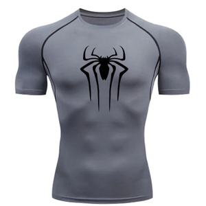 Camiseta Deportiva de Manga Corta para Hombre, Color Gris, con Logotipo de Araña, Corte Ajustado, Secado Rápido - Product Image 4