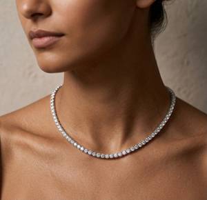NAVKAR DIAMONDS Collar de tenis de moissanita de plata de ley 925 con corte brillante, joyería de moda certificada para bodas y fiestas - Product Image 1
