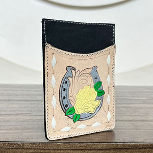 กระเป๋าใส่บัตรหนังวัวแท้ทำมือแบบขายส่ง ลายดอกไม้และเกือกม้า สไตล์ตะวันตก ใส่บัตร ATM ได้ - Product Image 5