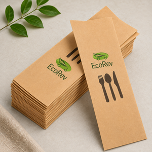 EcoRev Custom Luxury Kraft <b>Paper</b> <b>Biodegradable</b> Cutlery Bags Eco-Friendly Twisted Handles Self-Adhesive Seal Bottom Gusset Offset - Product Image 6
