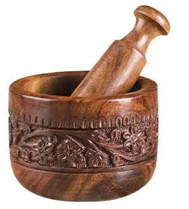 Mortier et pilon traditionnels indiens en bois, faits à la main, pour épices, herbes et usage en cuisine - Product Image 4