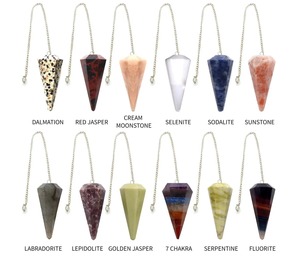 Péndulos de piedras preciosas de calidad premium, cristal natural pulido, cadena de plata, herramientas energéticas para Reiki, sanación, radiestesia y meditación. - Product Image 5